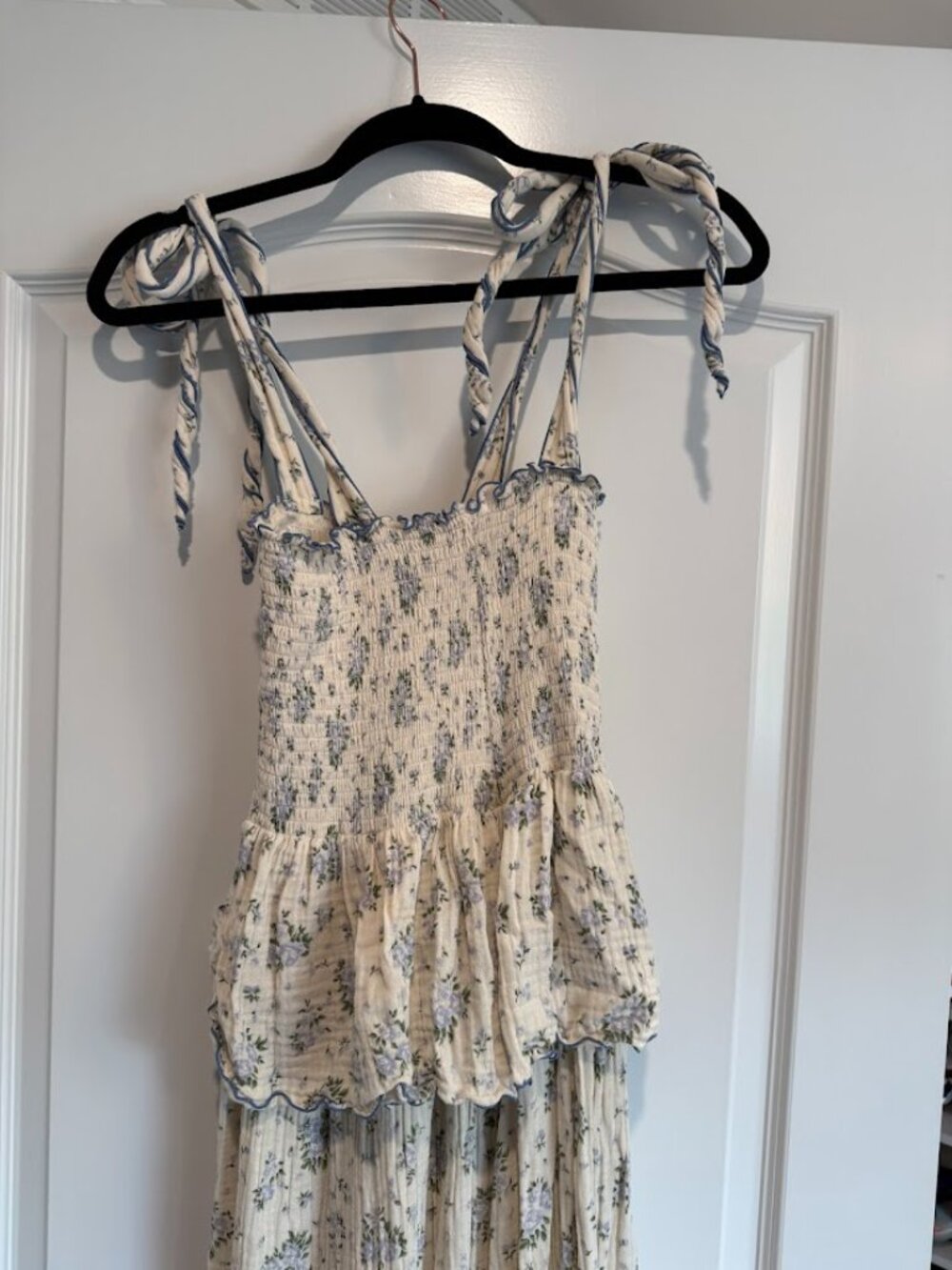 NOTHING FITS BUT Maternity/Postpartum Blue Floral Tie Strap Maxi Dress | Size S - Picture 2 of 2